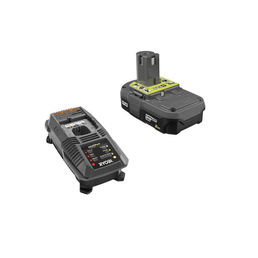 Ryobi P163 18V OnePlus Lithium 2.0Ah Compact Battery and Charger Upgrade Kit includes a P118 Charger and P190 Battery