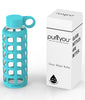 purifyou Premium Glass Water Bottle with Silicone Sleeve & Stainless Steel Lid Insert, 12/22 / 32 oz (5 Pack Aqua Blue, 32 oz)