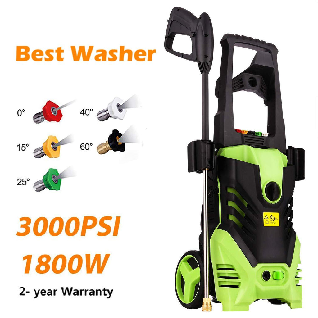 Homdox Electric Pressure Power Washer 3000PSI 1.8GPM Gas High Pressure Power Washer 1800W Machine Cleaner with Hose Reel, 5 Nozzles (Green)