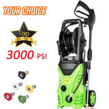 Homdox Electric High Pressure Washer 3000PSI 1.8GPM Power Pressure Washer Machine 1800W with Power Hose Gun Turbo Wand,5 Interchangeable Nozzles and Rolling Wheels