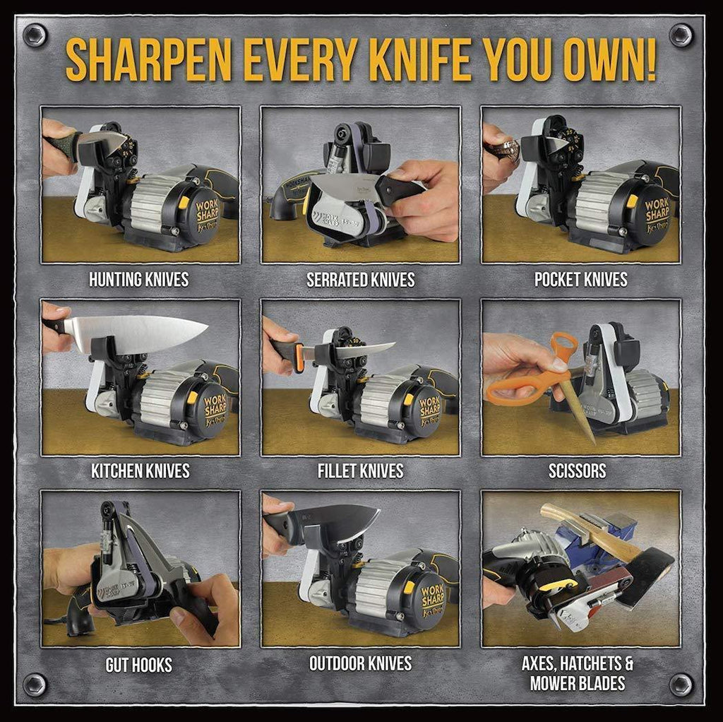 Work Sharp Knife & Tool Sharpener Ken Onion Edition - sharpening angles from 15° to 30°, flexible abrasive belts, variable speed motor, multi-positioning sharpening