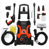 US PIEDLE Electric Pressure Washer 1900 PSI 1.5GPM 13-AMP Power Washer W/ 3 Various Nozzles Soap Dispenser and Wash Brush, Black and Orange